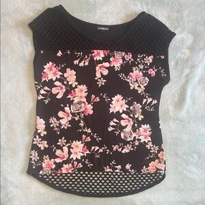 Express Floral Mesh Detail Top